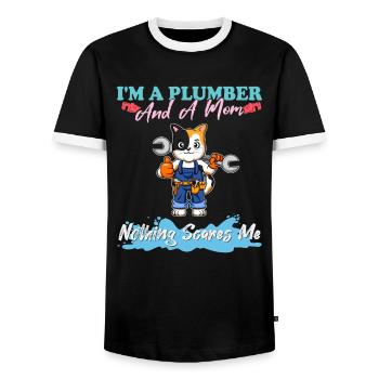 Je suis plombier et maman rien ne me fait peur - T-shirt contrasté Homme - noir/blanc - Devant - AI Model Female 172 light (172cm) & AI Model Male 178 light (178cm)