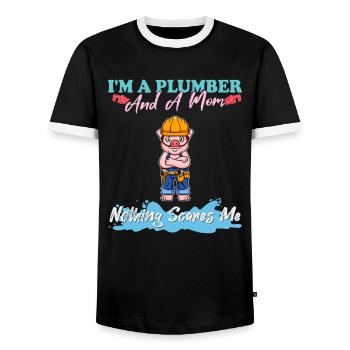 Je suis plombier et maman rien ne me fait peur - T-shirt contrasté Homme - noir/blanc - Devant - AI Model Female 172 light (172cm) & AI Model Male 178 light (178cm)