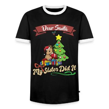 Cher Père Noël Ma sœur l’a fait frères et sœurs Noël - T-shirt contrasté Homme - noir/blanc - Devant - AI Model Female 172 light (172cm) & AI Model Male 178 light (178cm)