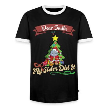 Cher Père Noël Ma sœur l’a fait frères et sœurs Noël - T-shirt contrasté Homme - noir/blanc - Devant - AI Model Female 172 light (172cm) & AI Model Male 178 light (178cm)