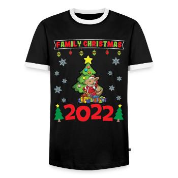 Noël en famille 2022 Drôle d’amoureux de Noël assorti - T-shirt contrasté Homme - noir/blanc - Devant - AI Model Female 172 light (172cm) & AI Model Male 178 light (178cm)