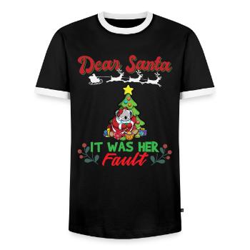 Cher Père Noël, c’était de sa faute si ses frères et sœurs correspondaient à Noël - T-shirt contrasté Homme - noir/blanc - Devant - AI Model Female 172 light (172cm) & AI Model Male 178 light (178cm)