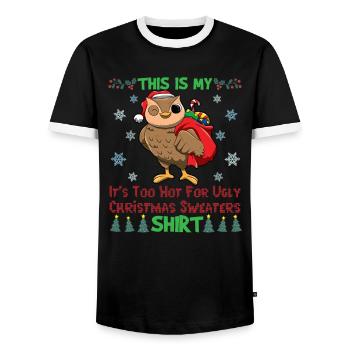 C’est mon pull de Noël C’est trop chaud pour un pull de Noël moche - T-shirt contrasté Homme - noir/blanc - Devant - AI Model Female 172 light (172cm) & AI Model Male 178 light (178cm)