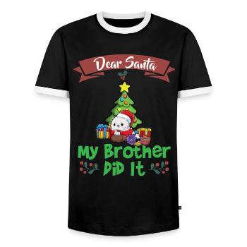 Cher Père Noël Mon frère l’a fait Frères et sœurs Noël - T-shirt contrasté Homme - noir/blanc - Devant - AI Model Female 172 light (172cm) & AI Model Male 178 light (178cm)