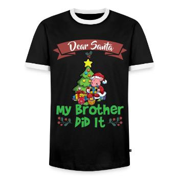 Cher Père Noël Mon frère l’a fait Frères et sœurs Noël - T-shirt contrasté Homme - noir/blanc - Devant - AI Model Female 172 light (172cm) & AI Model Male 178 light (178cm)