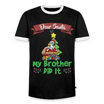Cher Père Noël Mon frère l’a fait Frères et sœurs Noël - T-shirt contrasté Homme - noir/blanc - Devant - AI Model Female 172 light (172cm) & AI Model Male 178 light (178cm)
