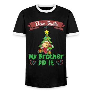 Cher Père Noël Mon frère l’a fait Frères et sœurs Noël - T-shirt contrasté Homme - noir/blanc - Devant - AI Model Female 172 light (172cm) & AI Model Male 178 light (178cm)