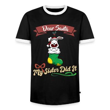 Cher Père Noël Ma sœur l’a fait frères et sœurs Noël - T-shirt contrasté Homme - noir/blanc - Devant - AI Model Female 172 light (172cm) & AI Model Male 178 light (178cm)