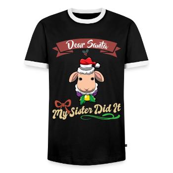 Cher Père Noël Ma sœur l’a fait frères et sœurs Noël - T-shirt contrasté Homme - noir/blanc - Devant - AI Model Female 172 light (172cm) & AI Model Male 178 light (178cm)