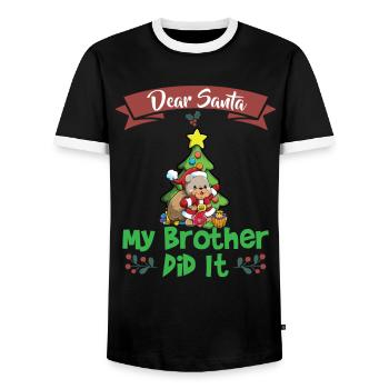 Cher Père Noël Mon frère l’a fait Frères et sœurs Noël - T-shirt contrasté Homme - noir/blanc - Devant - AI Model Female 172 light (172cm) & AI Model Male 178 light (178cm)