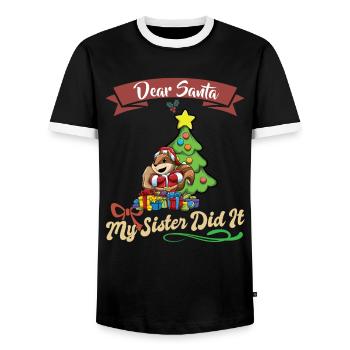 Cher Père Noël Ma soeur l'a fait Frères et sœurs Noël - T-shirt contrasté Homme - noir/blanc - Devant - AI Model Female 172 light (172cm) & AI Model Male 178 light (178cm)