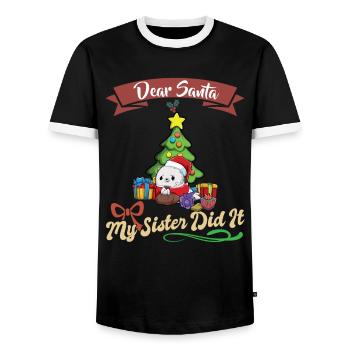 Cher Père Noël Ma soeur l'a fait Frères et sœurs Noël - T-shirt contrasté Homme - noir/blanc - Devant - AI Model Female 172 light (172cm) & AI Model Male 178 light (178cm)