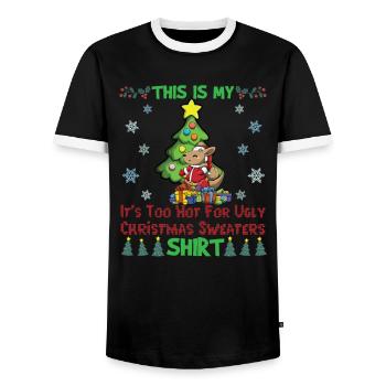 C'est mon pull de Noël il fait trop chaud pour moche - T-shirt contrasté Homme - noir/blanc - Devant - AI Model Female 172 light (172cm) & AI Model Male 178 light (178cm)