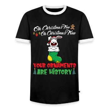 Oh Christmas Tree Your Ornaments Are History - Men's Ringer Shirt - black/white - Front - AI Model Female 172 light (172cm) & AI Model Male 178 light (178cm)