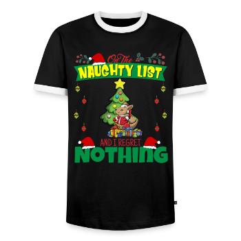 Sur la liste coquine et je ne regrette rien Père Noël - T-shirt contrasté Homme - noir/blanc - Devant - AI Model Female 172 light (172cm) & AI Model Male 178 light (178cm)