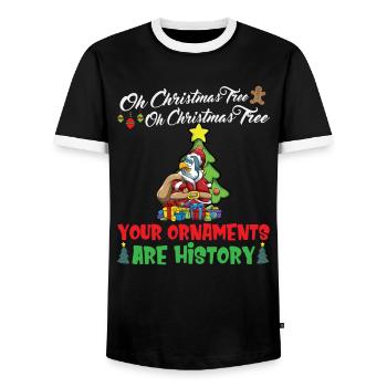Oh Christmas Tree Your Ornaments Are History - Men's Ringer Shirt - black/white - Front - AI Model Female 172 light (172cm) & AI Model Male 178 light (178cm)
