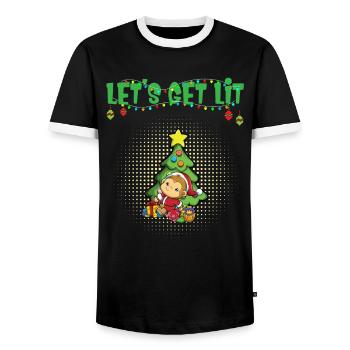 Let's Get Lit Advent Season Christmas Party X-Mas - Men's Ringer Shirt - black/white - Front - AI Model Female 172 light (172cm) & AI Model Male 178 light (178cm)