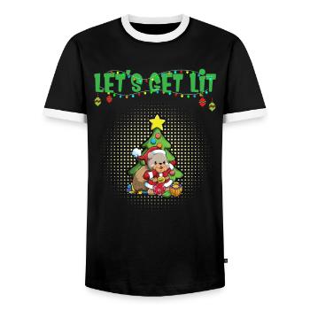 Let's Get Lit Advent Season Christmas Party X-Mas - Men's Ringer Shirt - black/white - Front - AI Model Female 172 light (172cm) & AI Model Male 178 light (178cm)
