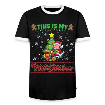 This Is My First Christmas Toddler One Year X-Mas - Men's Ringer Shirt - black/white - Front - AI Model Female 172 light (172cm) & AI Model Male 178 light (178cm)