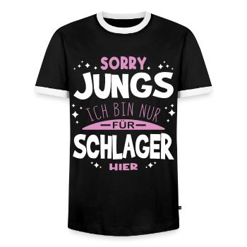 Sorry Jungs Ich bin nur für Schlager hier - Männer Kontrast-T-Shirt - Schwarz/Weiß - Vorne - AI Model Female 172 light (172cm) & AI Model Male 178 light (178cm)