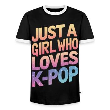 K-Pop Music Korean Pop - Men's Ringer Shirt - black/white - Front - AI Model Female 172 light (172cm) & AI Model Male 178 light (178cm)