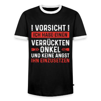 Ich habe einen verrückten Onkel - Männer Kontrast-T-Shirt - Schwarz/Weiß - Vorne - AI Model Female 172 light (172cm) & AI Model Male 178 light (178cm)