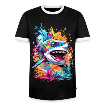Requin - T-shirt contrasté Homme - noir/blanc - Devant - AI Model Female 172 light (172cm) & AI Model Male 178 light (178cm)