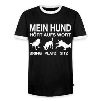 Mein Hund hört aufs Wort - Hundetraining - Männer Kontrast-T-Shirt - Schwarz/Weiß - Vorne - AI Model Female 172 light (172cm) & AI Model Male 178 light (178cm)
