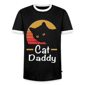 Cat Daddy Vintage 80er Jahre Style Cat Retro - Männer Kontrast-T-Shirt - Schwarz/Weiß - Vorne - AI Model Female 172 light (172cm) & AI Model Male 178 light (178cm)
