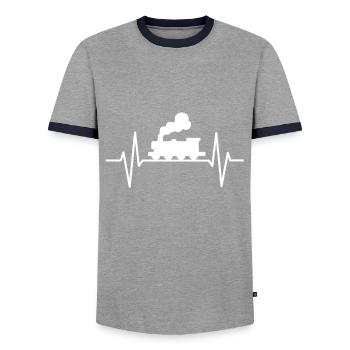Railway Heartbeat - Men's Ringer Shirt - grey/navy  - Front - AI Model Female 172 light (172cm) & AI Model Male 178 light (178cm)