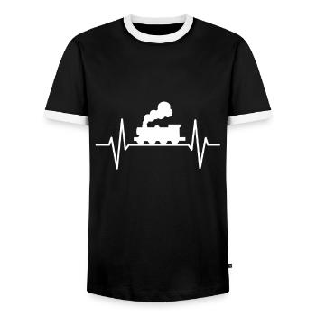 Eisenbahn Heartbeat - Männer Kontrast-T-Shirt - Schwarz/Weiß - Vorne - AI Model Female 172 light (172cm) & AI Model Male 178 light (178cm)