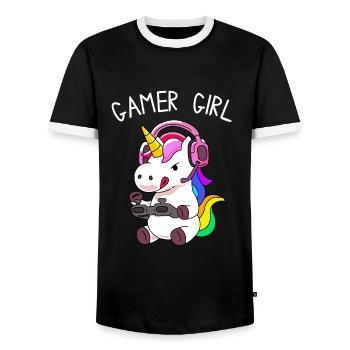 Gamer Girl Unicorn with colorful hair - Men's Ringer Shirt - black/white - Front - AI Model Female 172 light (172cm) & AI Model Male 178 light (178cm)