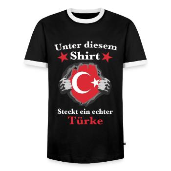 Unter diesem Shirt steckt ein echter Türke - Männer Kontrast-T-Shirt - Schwarz/Weiß - Vorne - AI Model Female 172 light (172cm) & AI Model Male 178 light (178cm)