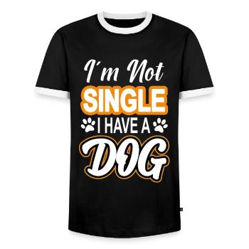 Je ne suis pas célibataire j’ai un T-Shirt chien - T-shirt contrasté Homme - noir/blanc - Devant - AI Model Female 172 light (172cm) & AI Model Male 178 light (178cm)