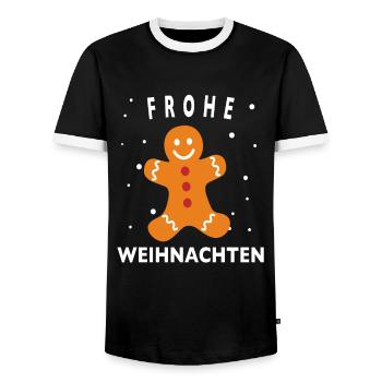 Merry Christmas Frohe Weihnachten süß Lebkuchen - Männer Kontrast-T-Shirt - Schwarz/Weiß - Vorne - AI Model Female 172 light (172cm) & AI Model Male 178 light (178cm)