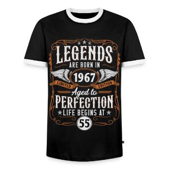 1967 Born Legends 55 birthday - Men's Ringer Shirt - black/white - Front - AI Model Female 172 light (172cm) & AI Model Male 178 light (178cm)
