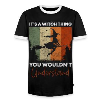 Witch Witch’s Broom Magic Mystique - T-shirt contrasté Homme - noir/blanc - Devant - AI Model Female 172 light (172cm) & AI Model Male 178 light (178cm)