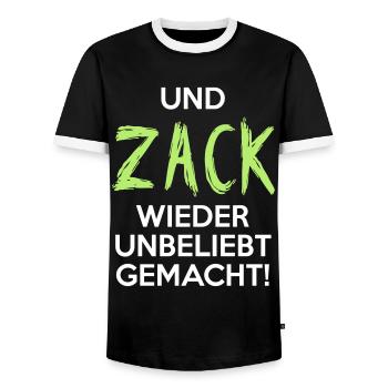 UND ZACK WIEDER UNBELIEBT GEMACHT Geschenkidee - Männer Kontrast-T-Shirt - Schwarz/Weiß - Vorne - AI Model Female 172 light (172cm) & AI Model Male 178 light (178cm)