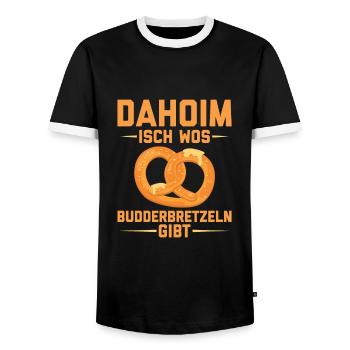 Butterbrezel - Männer Kontrast-T-Shirt - Schwarz/Weiß - Vorne - AI Model Female 172 light (172cm) & AI Model Male 178 light (178cm)