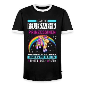 Firefighter woman unicorn saying gift - Men's Ringer Shirt - black/white - Front - AI Model Female 172 light (172cm) & AI Model Male 178 light (178cm)