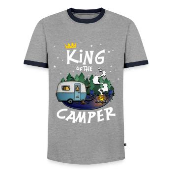 Camper King - pour camping, plein air, camping - T-shirt contrasté Homme - gris/marine  - Devant - AI Model Female 172 light (172cm) & AI Model Male 178 light (178cm)
