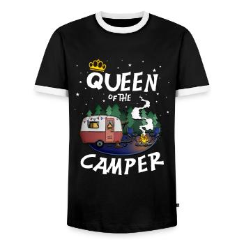 Camper Queen - for camping, outdoor, camping - Men's Ringer Shirt - black/white - Front - AI Model Female 172 light (172cm) & AI Model Male 178 light (178cm)
