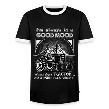 Tracteur dit fermier - T-shirt contrasté Homme - noir/blanc - Devant - AI Model Female 172 light (172cm) & AI Model Male 178 light (178cm)