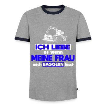 Baggerfahrer Frau Spruch Baggern - Männer Kontrast-T-Shirt - Grau/Navy  - Vorne - AI Model Female 172 light (172cm) & AI Model Male 178 light (178cm)