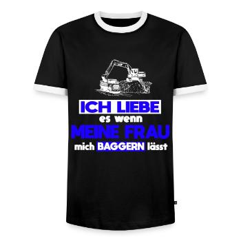Baggerfahrer Frau Spruch Baggern - Männer Kontrast-T-Shirt - Schwarz/Weiß - Vorne - AI Model Female 172 light (172cm) & AI Model Male 178 light (178cm)