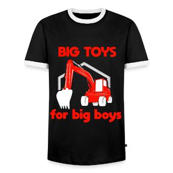 Big Toys Big Boys Excavator funny saying - Men's Ringer Shirt - black/white - Front - AI Model Female 172 light (172cm) & AI Model Male 178 light (178cm)
