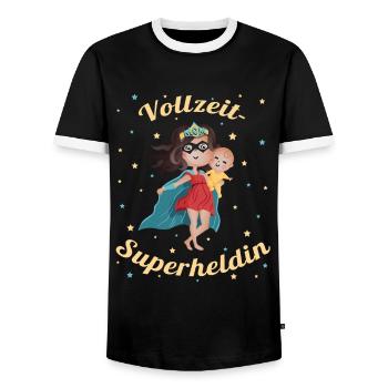Superheldin der Familie - Mama Muttertags T-Shirt - Männer Kontrast-T-Shirt - Schwarz/Weiß - Vorne - AI Model Female 172 light (172cm) & AI Model Male 178 light (178cm)