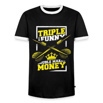 Triple is funny double makes money Dart Spruch - Männer Kontrast-T-Shirt - Schwarz/Weiß - Vorne - AI Model Female 172 light (172cm) & AI Model Male 178 light (178cm)
