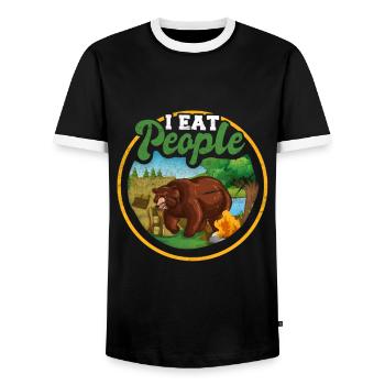 Bear I eat people Camping Camper - Men's Ringer Shirt - black/white - Front - AI Model Female 172 light (172cm) & AI Model Male 178 light (178cm)