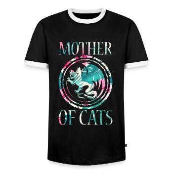 Katzen Mutter Mother of Cats Katze - Männer Kontrast-T-Shirt - Schwarz/Weiß - Vorne - AI Model Female 172 light (172cm) & AI Model Male 178 light (178cm)